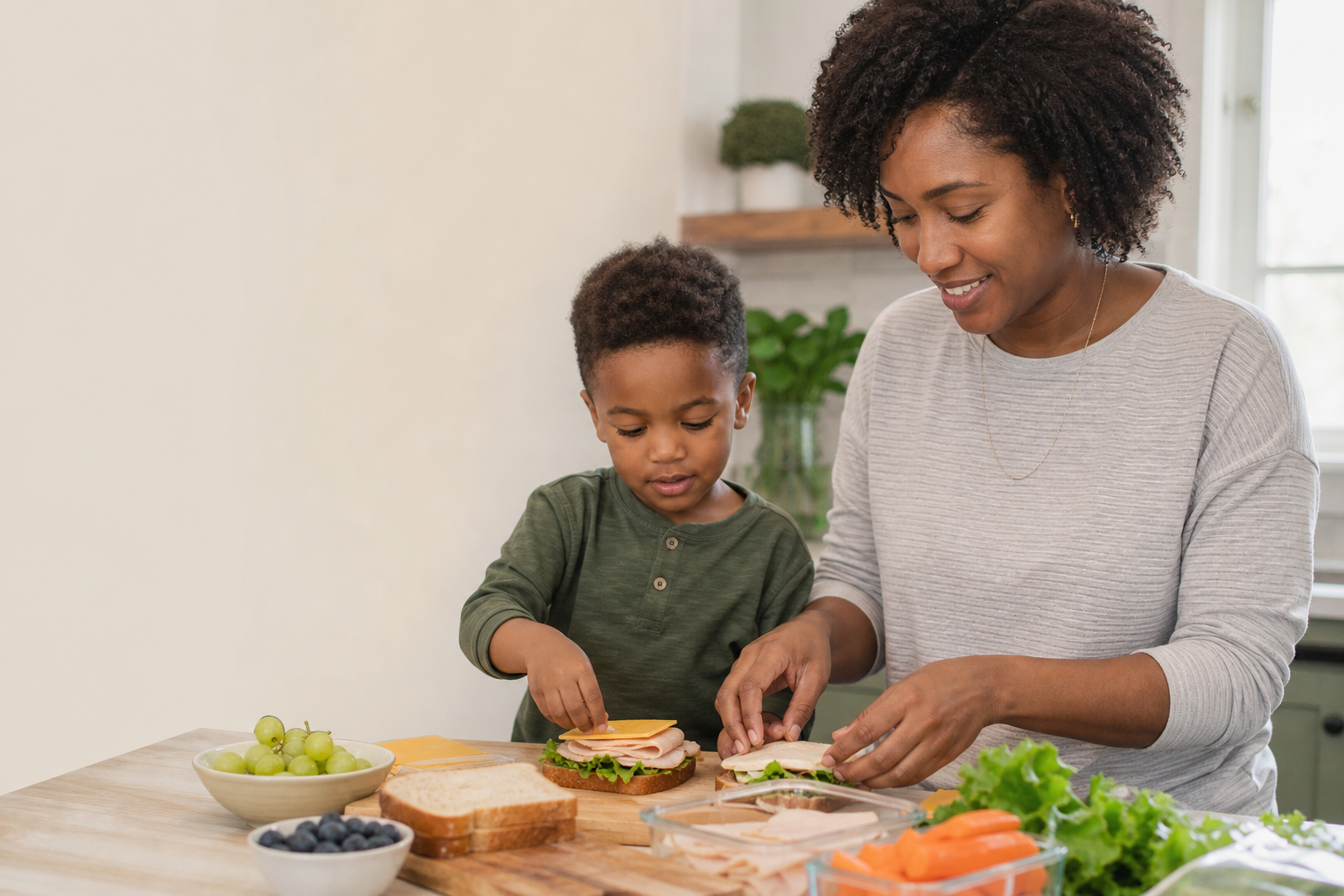 Parent preparing a simple sandwich for kid-time meals