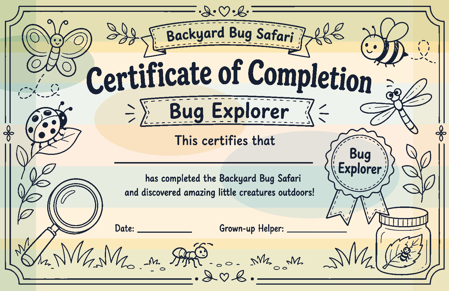 Backyard Bug Safari Bug Explorer certificate color version preview