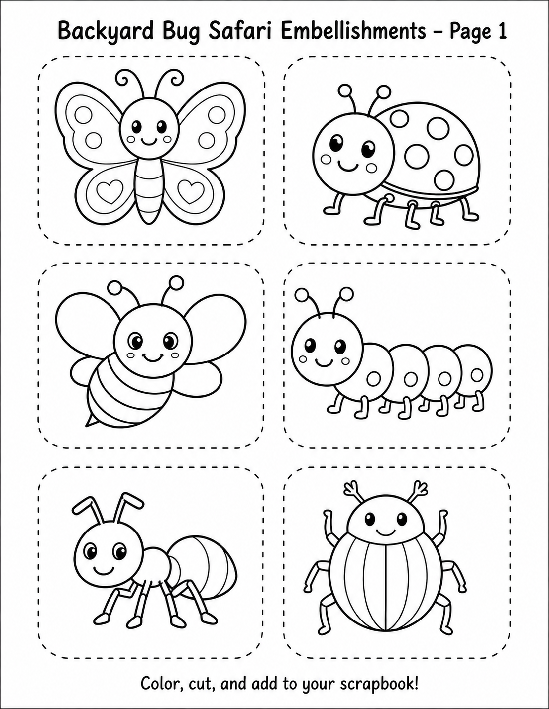Backyard Bug Safari embellishments page 1 color-in version preview