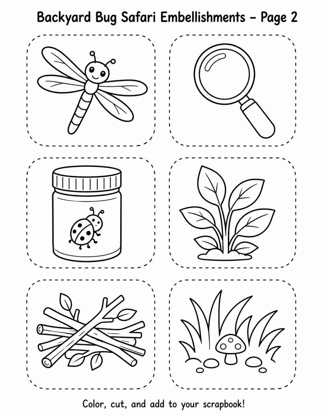 Backyard Bug Safari embellishments page 2 color-in version preview